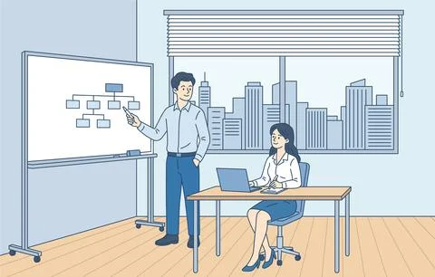 Professional coaching or mentoring in office. Manager explaining strategy on  Ilustração Stock