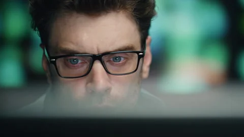 Professional coder working computer technical room closeup. Software developer Stock Footage 260243841