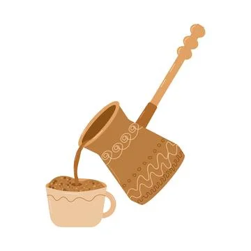 Professional coffee brewing. Turk with a pattern. Stock Illustration