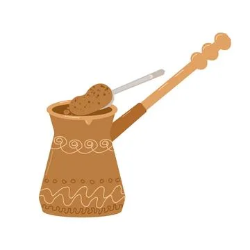 Professional coffee brewing. Turk with a pattern. Stock-Illustration