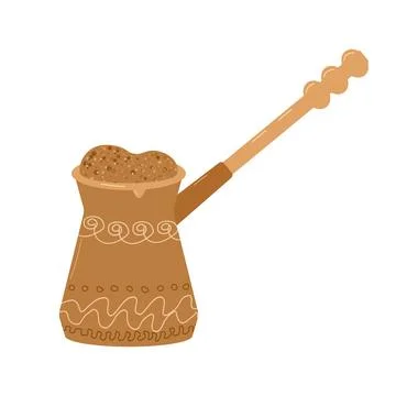 Professional coffee brewing. Turk with a pattern. Stock Illustration