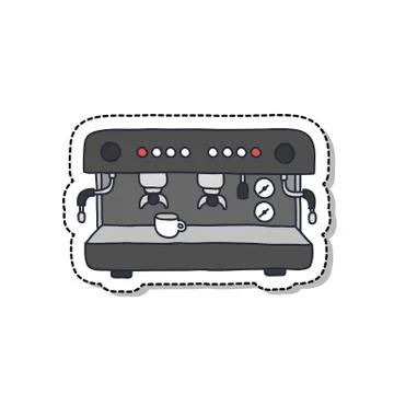 Professional coffee machine doodle icon, vector sticker illustration Stock Illustration