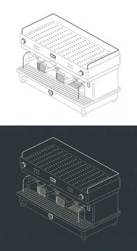 Professional coffee machine isometric drawings Stock Illustration