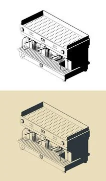 Professional coffee machine isometric illustrations Illustrazione stock