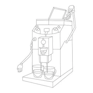 Professional coffee machine makes drink, sketch Stock Illustration