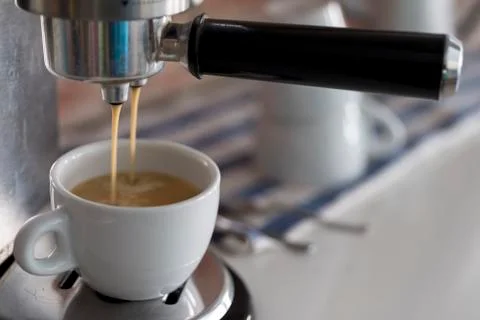 Professional coffee machine making espresso at home 스톡 사진