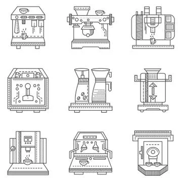 Professional coffee machines flat line vector icons Stockillustratie