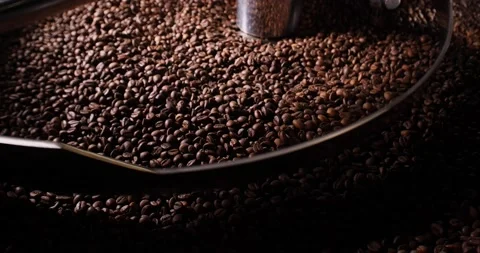 Professional coffee roasting machine. Close-up of arabica coffee beans. Stock Footage 238457968