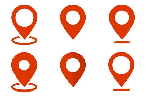 A professional collection of six red map pin icons in various styles. Stock Illustration