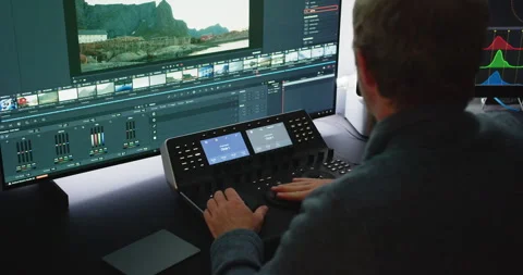 Professional Colorist Editing Footage Using Advanced Tools Stock Footage 313467641