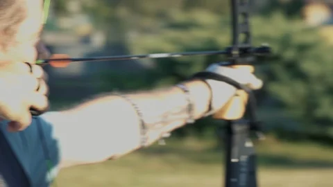 Professional competition in archery on meadow in summer Stock Footage 117419058