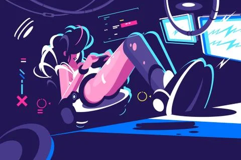 Professional computer gamer flat style poster Stock-Illustration