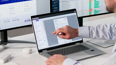 Professional At Computer Using Office Software Stock Footage 334931463