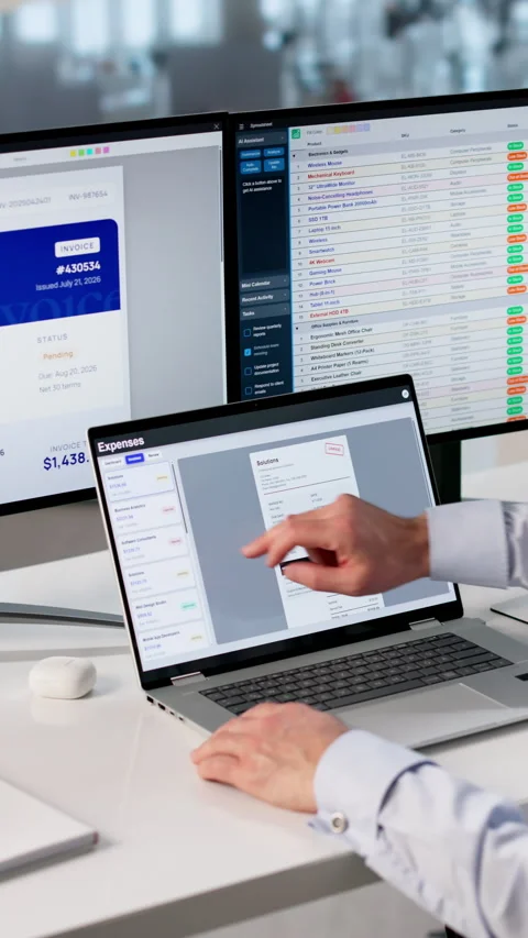 Professional At Computer Using Office Software Stock Footage 334932008