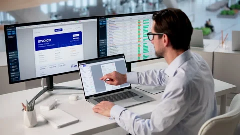 Professional At Computer Using Office Software Stock Footage 335458520