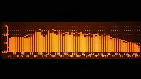 The professional concert equalizer has a yellow spectrum analyzer on the display Stock Footage 142296070