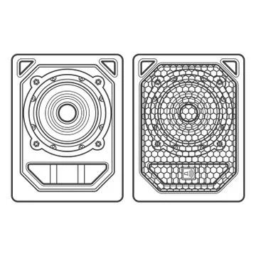 Professional concert tour array subwoofer speakers dark contour illustration. Stock Illustration