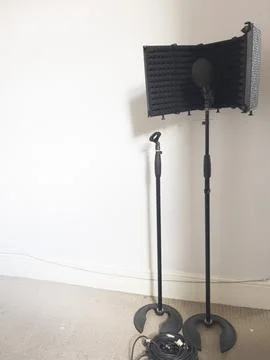 A professional condenser microphone is set up Stock Photos