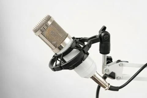Professional condenser studio microphone on the white background Foto stock