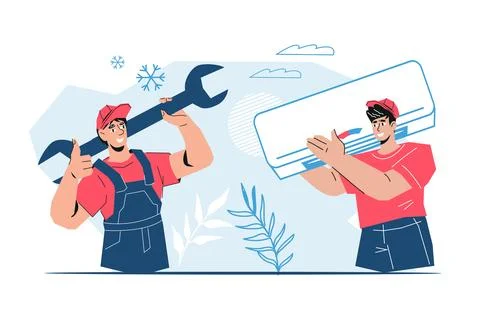 Professional conditioning services, repairs and regular maintenance, flat v.. Stock Illustration