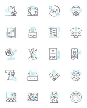 Professional conduct linear icons set. Integrity, Ethics, Hsty, Responsibility Stock Illustration