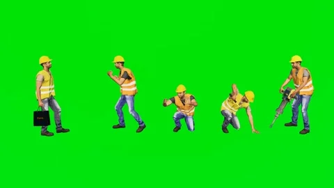 Professional construction builders kneeling and actively working on the ground Stock Footage 329597503