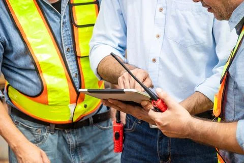 Professional construction engineer workers team working together consulting.. Stock Photos