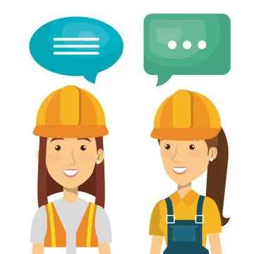 Professional construction people characters talking イラスト素材