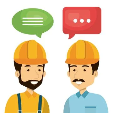 Professional construction people characters talking Stock Illustration