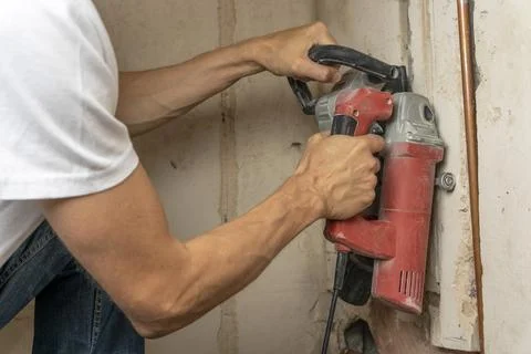 Professional construction power tool for cutting strob Foto stock