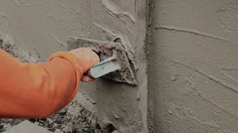 Professional Construction Worker Plastering Cement on the Wall. Slow Motion 库存影片 119468685