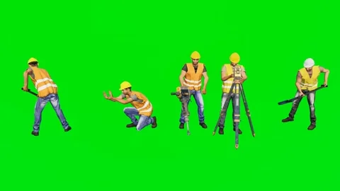 Professional construction workers kneeling and measuring on the floor isolated Vídeo Stock 329597502