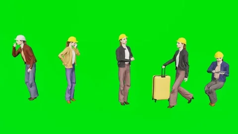 Professional construction workers walking and talking on smartphones isolated Stock Footage 329597511