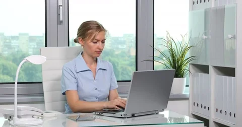 Professional Consultant Work Laptop Typing Data Serious Woman Portrait Office Stock Footage 72792447