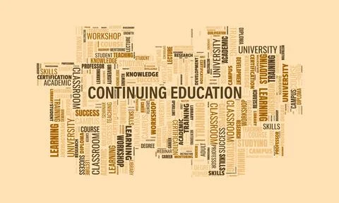 Professional continuing education word cloud in warm beige tones highlighti.. 库存插图