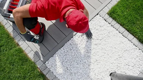 Professional Contractor Worker Building Composite Outdoor Patio Deck Stock Footage 237026877