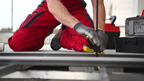 Professional Contractor Worker Building Composite Outdoor Patio Deck Stock Footage 254429543