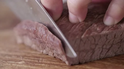 Professional Cook Chopping Beef Meat 4K, HD Slow Motion Stock Footage