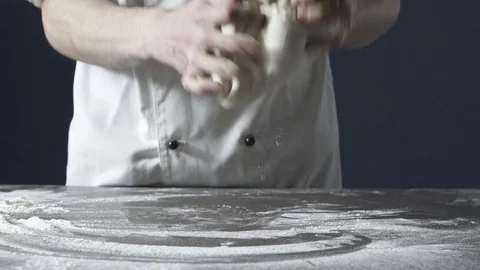 Professional cook preparing fresh pizza and kneading the dough Stock Footage 127414470