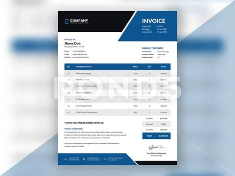 Professional corporate blue invoice template design PSDテンプレート