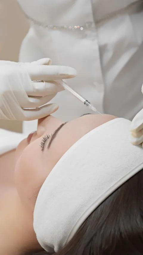 Professional cosmetic procedure involves Botox injection for wrinkle reduction Stock Footage 285840673