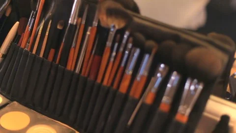 Professional cosmetics makeup on the table in the studio. Professional makeup Stock Footage 81524226