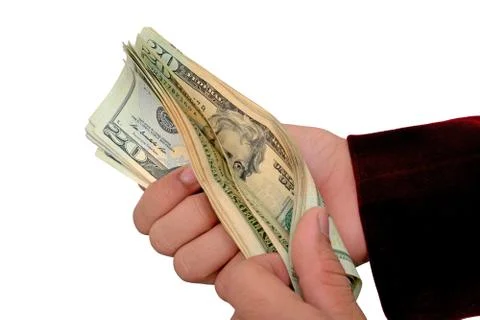 Professional counting the currency notes dollars in hand Stock Photos