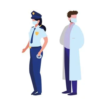 Professional couple wearing face mask イラスト素材