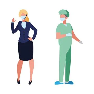 Professional couple wearing face mask Illustration