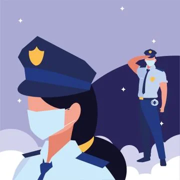 Professional couple working with face mask Illustration