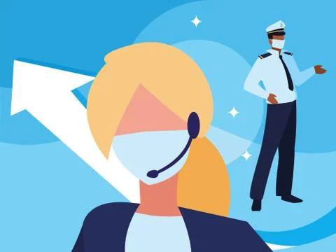 Professional couple working with face mask Stock Illustration