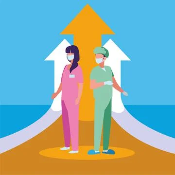Professional couple working with face mask Illustration