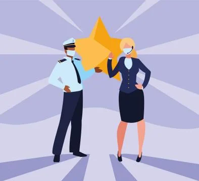Professional couple working with face mask Illustration