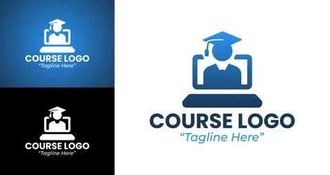 Professional Course Logo Design in Light Blue and Dark Blue Stock Illustration